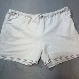 Norsport Womens Plus‎ 1X White Cotton Knit Drawstring Shorts Contrast Stitching